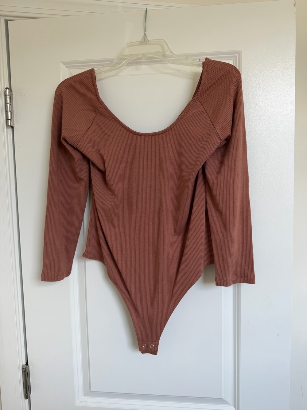 Banana Republic Ribbed Long-Sleeve Scoop Neck Bodysuit - Rusty Brown
